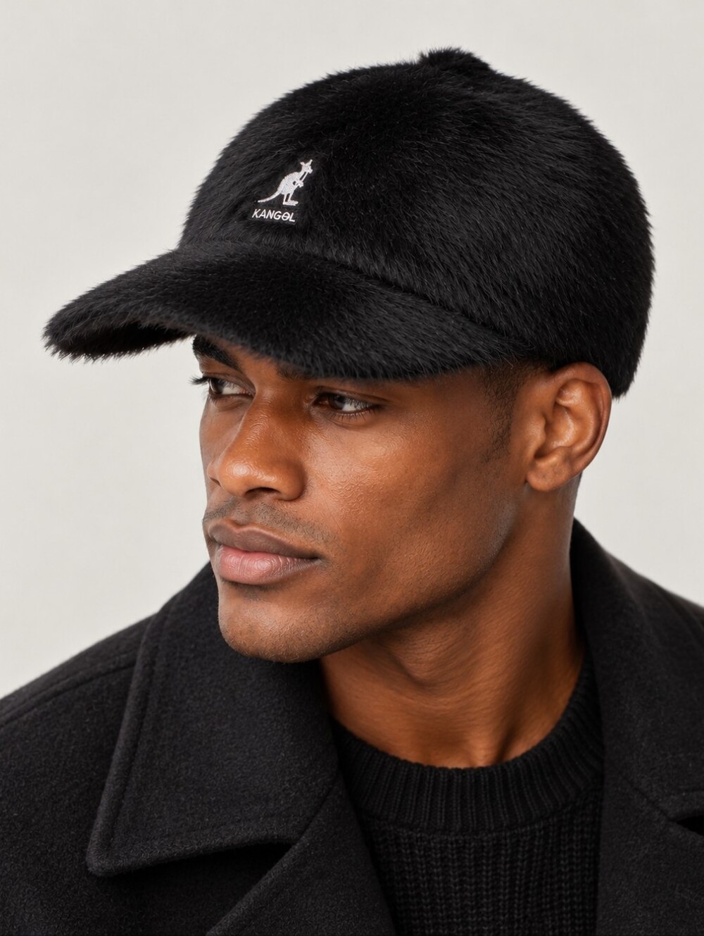 KANGOL Furgora Spacecap Baseball Cap Hat In Black Fuzzy Angora Blend S / M